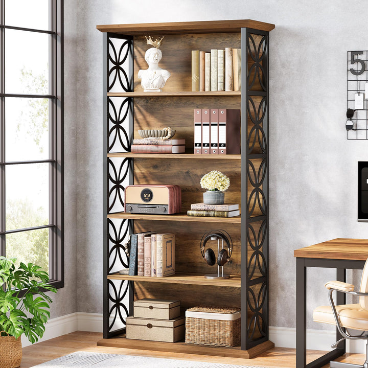 Tribesigns 6-Tier Tall Bookshelf, 71" Industrial Bookcase with Metal Frame, Freestanding Open Storage Shelves for Home Office, Living Room, Bedroom 