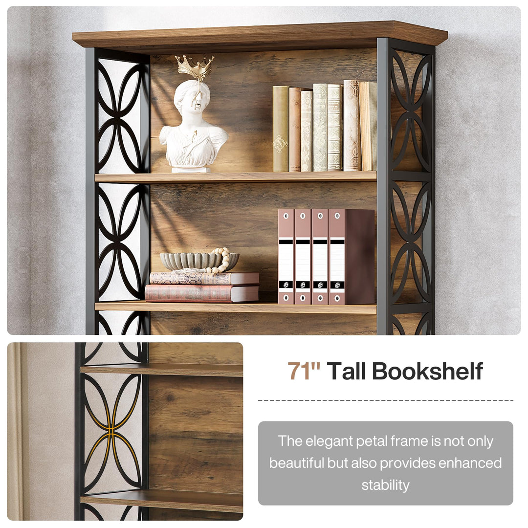 Tribesigns 6-Tier Tall Bookshelf, 71" Industrial Bookcase with Metal Frame, Freestanding Open Storage Shelves for Home Office, Living Room, Bedroom 