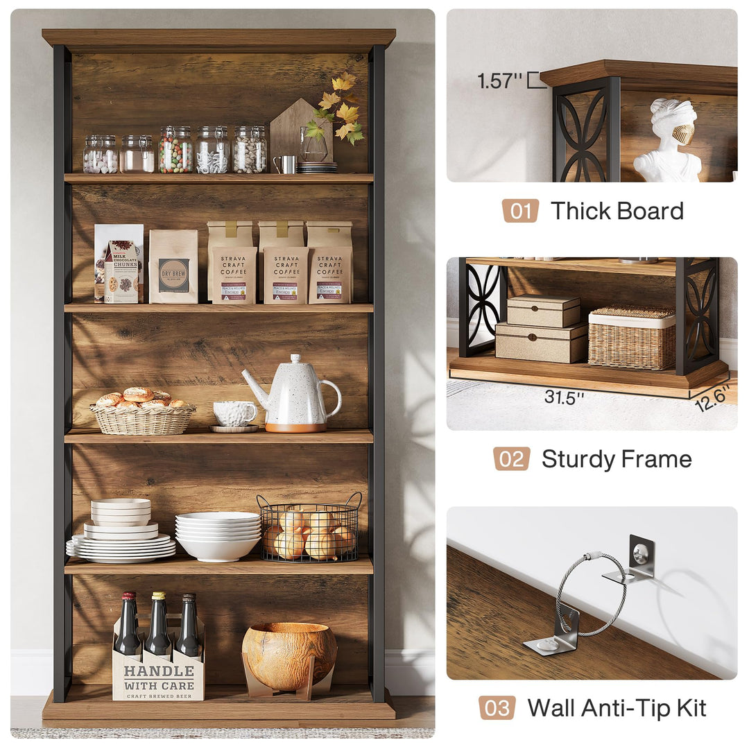 Tribesigns 6-Tier Tall Bookshelf, 71" Industrial Bookcase with Metal Frame, Freestanding Open Storage Shelves for Home Office, Living Room, Bedroom 