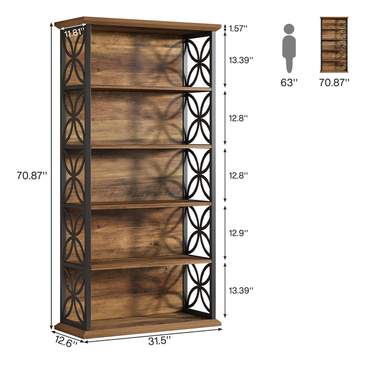 Tribesigns 6-Tier Tall Bookshelf, 71" Industrial Bookcase with Metal Frame, Freestanding Open Storage Shelves for Home Office, Living Room, Bedroom 