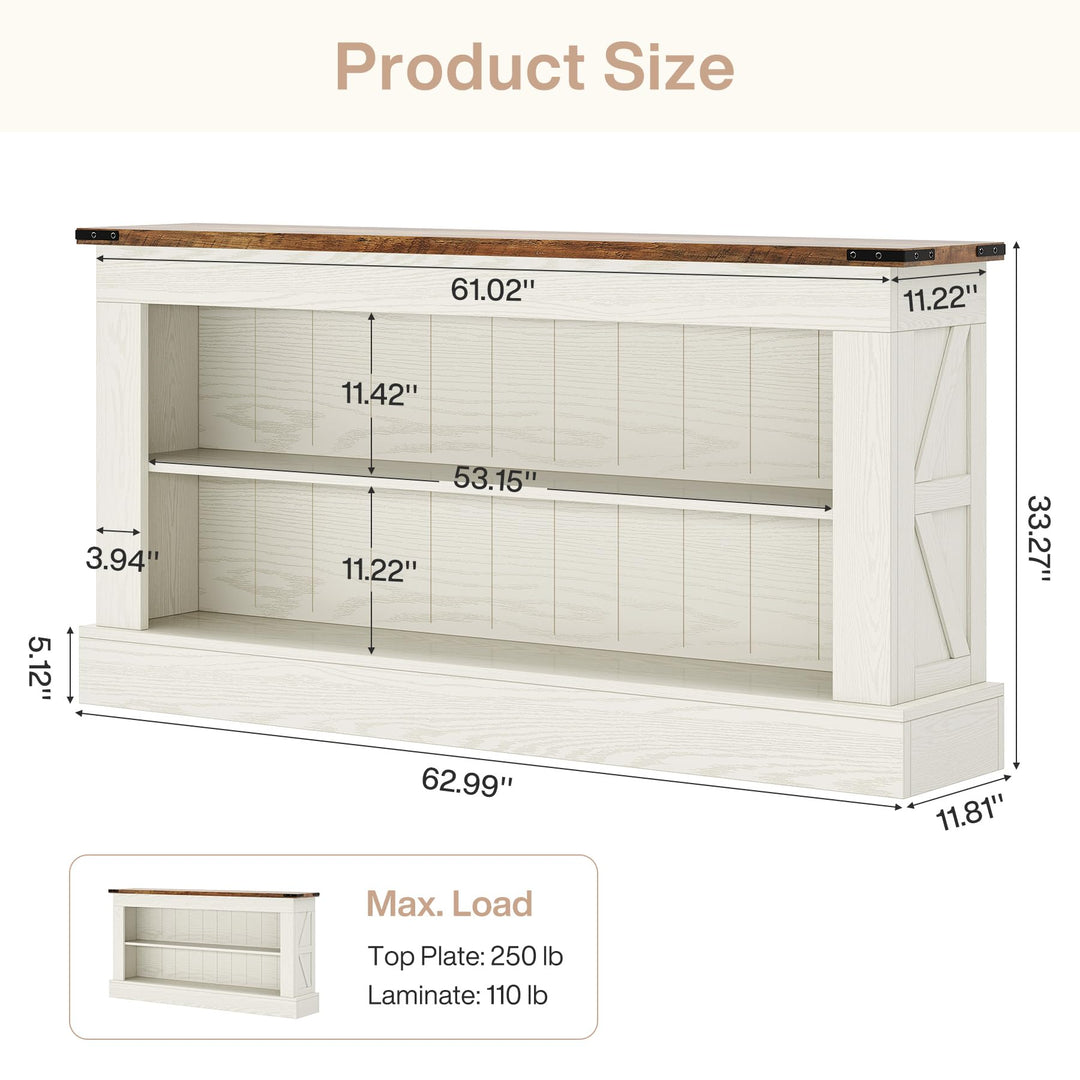 Tribesigns 63" Console Table, 3-Tier Entryway Table with Storage Shelves 