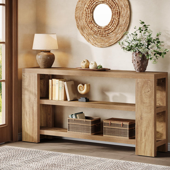 Tribesigns 70.9-Inch Extra Long Console Table with Storage, Narrow Wooden Sofa Table Behind The Couch, Farmhouse 3-Tier Entry Foyer Table for Entryway, Living Room, Hallway, Natural 