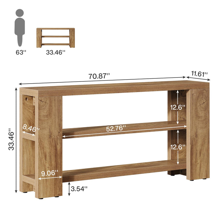 Tribesigns 70.9-Inch Extra Long Console Table with Storage, Narrow Wooden Sofa Table Behind The Couch, Farmhouse 3-Tier Entry Foyer Table for Entryway, Living Room, Hallway, Natural 