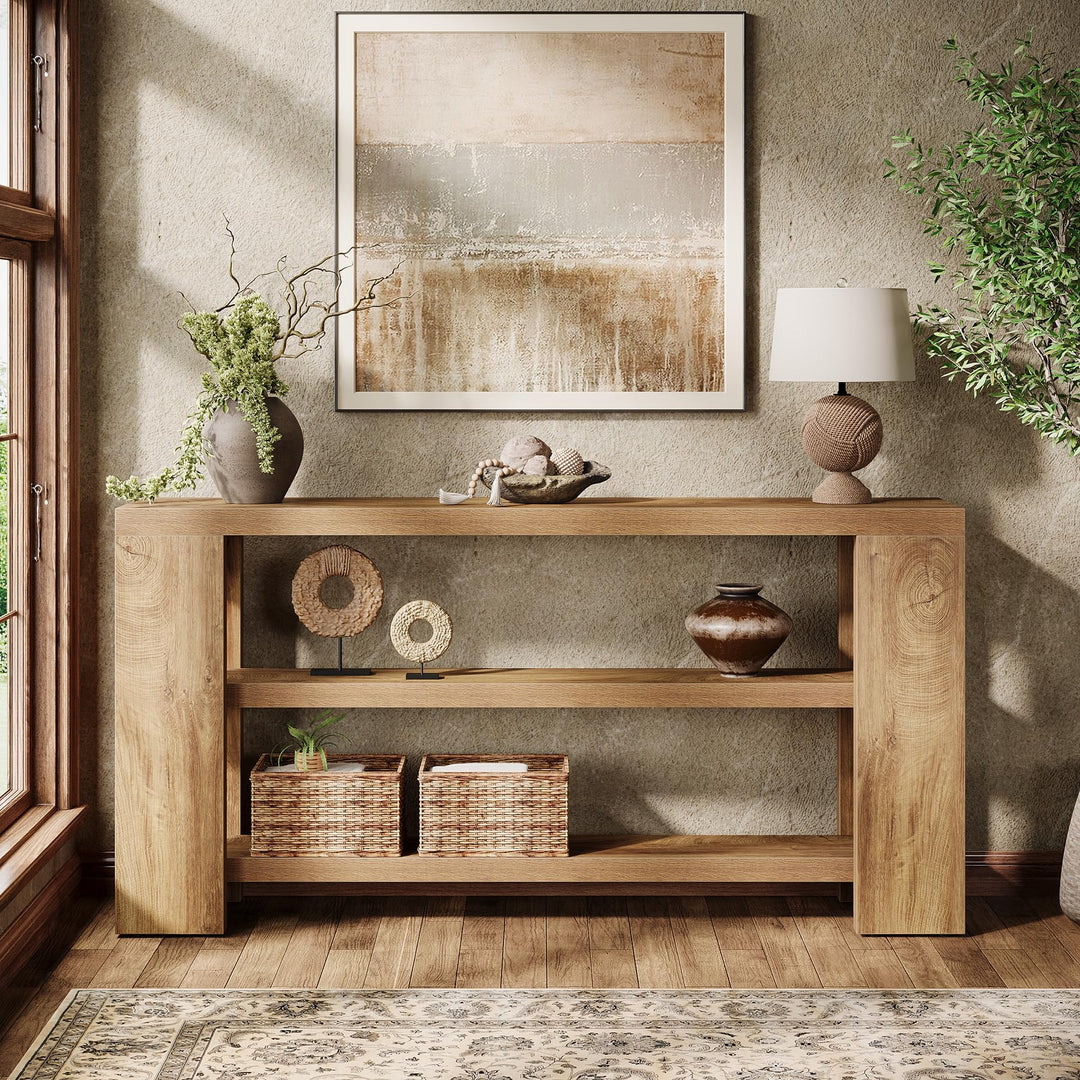 Tribesigns 70.9-Inch Extra Long Console Table with Storage, Narrow Wooden Sofa Table Behind The Couch, Farmhouse 3-Tier Entry Foyer Table for Entryway, Living Room, Hallway, Natural 