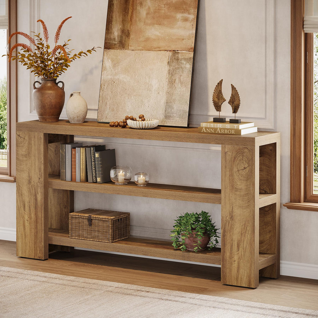 Tribesigns 70.9-Inch Extra Long Console Table with Storage, Narrow Wooden Sofa Table Behind The Couch, Farmhouse 3-Tier Entry Foyer Table for Entryway, Living Room, Hallway, Natural 