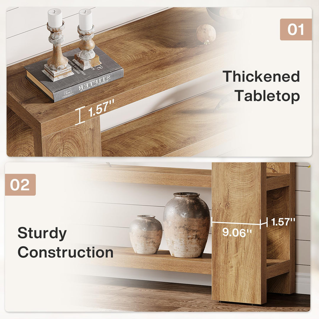 Tribesigns 70.9-Inch Extra Long Console Table with Storage, Narrow Wooden Sofa Table Behind The Couch, Farmhouse 3-Tier Entry Foyer Table for Entryway, Living Room, Hallway, Natural 
