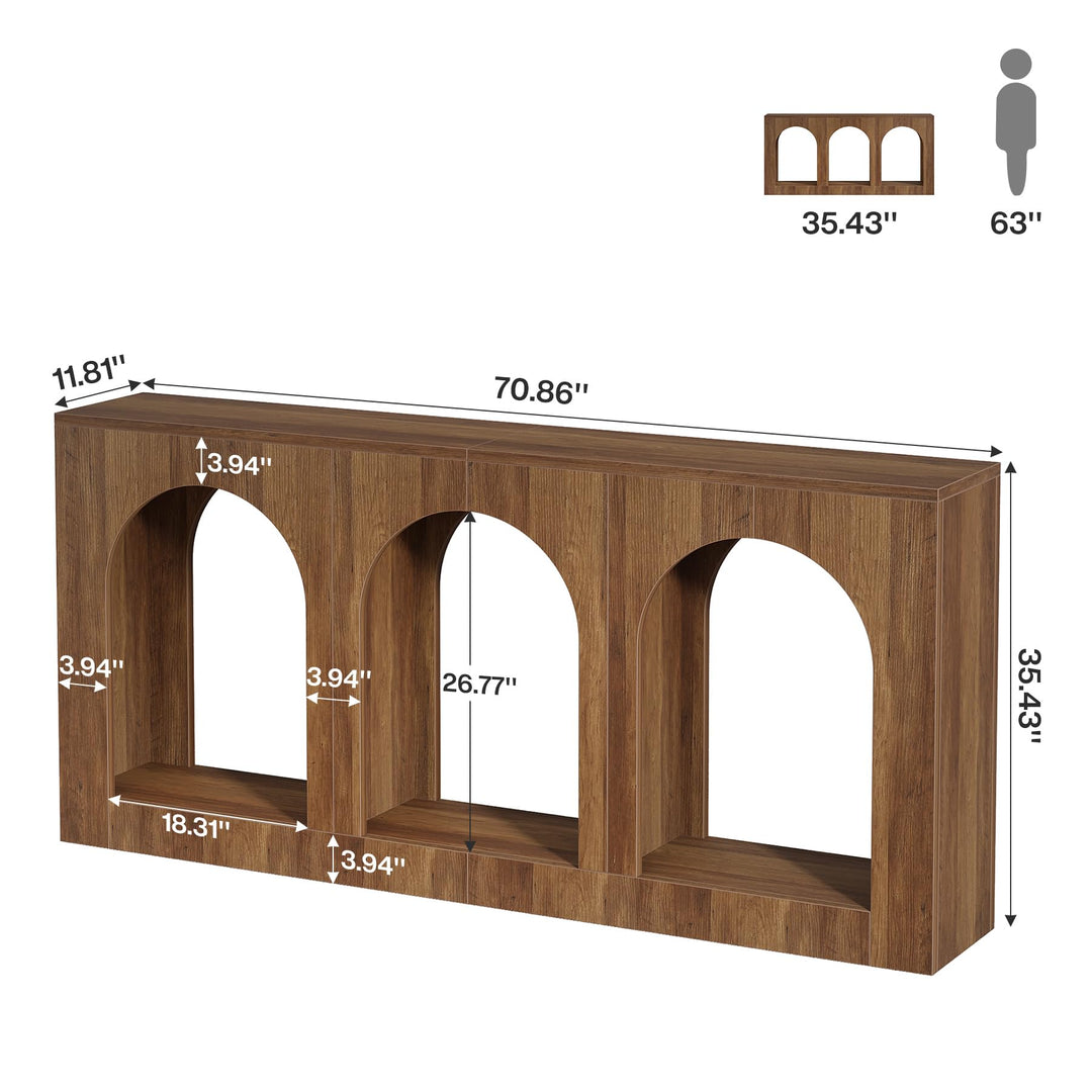 Tribesigns 70.9" Console Table with Storage, Wood Entryway Entry Table with 3 Arched Shelves for Foyer, Hallway, Living Room, Behind Couch Sofa, Narrow Long, Brown 