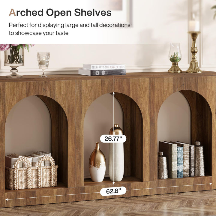 Tribesigns 70.9" Console Table with Storage, Wood Entryway Entry Table with 3 Arched Shelves for Foyer, Hallway, Living Room, Behind Couch Sofa, Narrow Long, Brown 