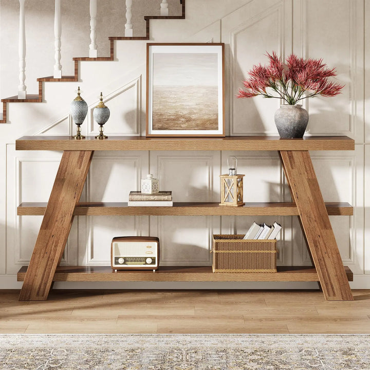 Tribesigns 70.9" Extra Long Console Table with Storage, 3-Tier Narrow Wooden Sofa Table Behind The Couch, Farmhouse Entry Foyer Table for Entryway, Living Room, Hallway, Brown 