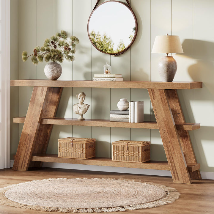 Tribesigns 70.9" Extra Long Console Table with Storage, 3-Tier Narrow Wooden Sofa Table Behind The Couch, Farmhouse Entry Foyer Table for Entryway, Living Room, Hallway, Brown 