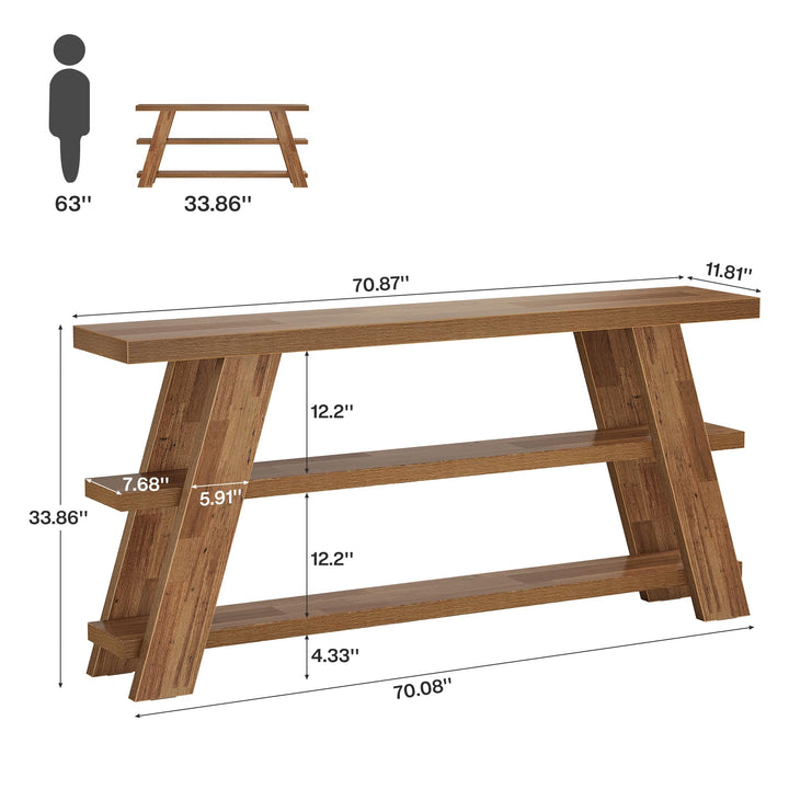 Tribesigns 70.9" Extra Long Console Table with Storage, 3-Tier Narrow Wooden Sofa Table Behind The Couch, Farmhouse Entry Foyer Table for Entryway, Living Room, Hallway, Brown 