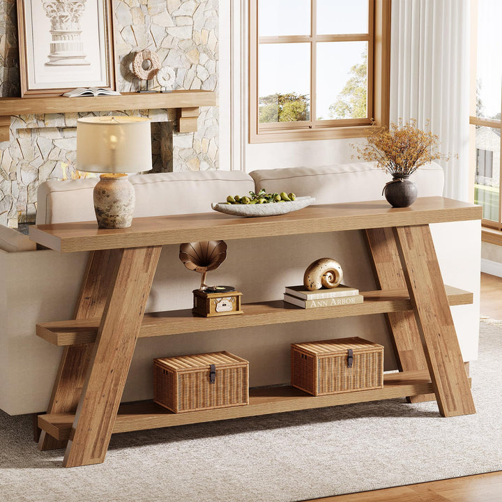 Tribesigns 70.9" Extra Long Console Table with Storage, 3-Tier Narrow Wooden Sofa Table Behind The Couch, Farmhouse Entry Foyer Table for Entryway, Living Room, Hallway, Brown 