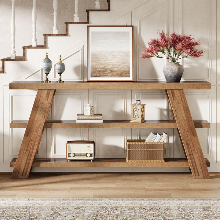 Tribesigns 70.9" Extra Long Console Table with Storage, 3-Tier Narrow Wooden Sofa Table Behind The Couch, Farmhouse Entry Foyer Table for Entryway, Living Room, Hallway, Brown 