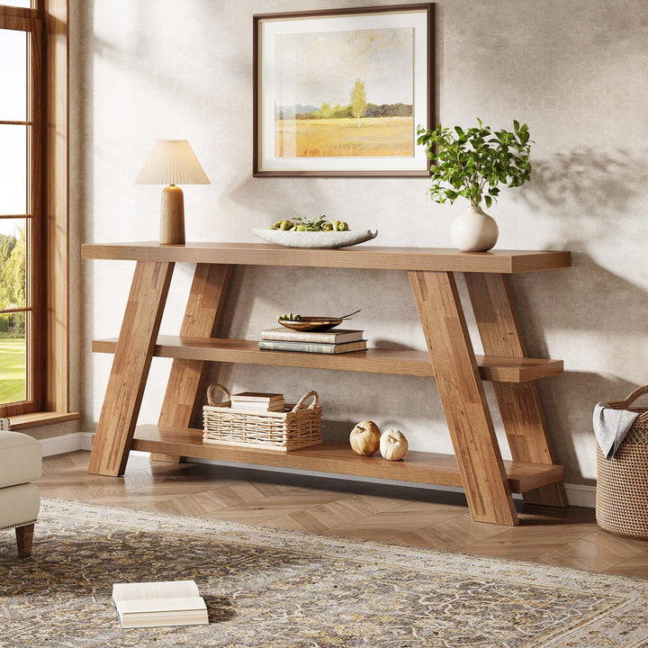 Tribesigns 70.9" Extra Long Console Table with Storage, 3-Tier Narrow Wooden Sofa Table Behind The Couch, Farmhouse Entry Foyer Table for Entryway, Living Room, Hallway, Brown 