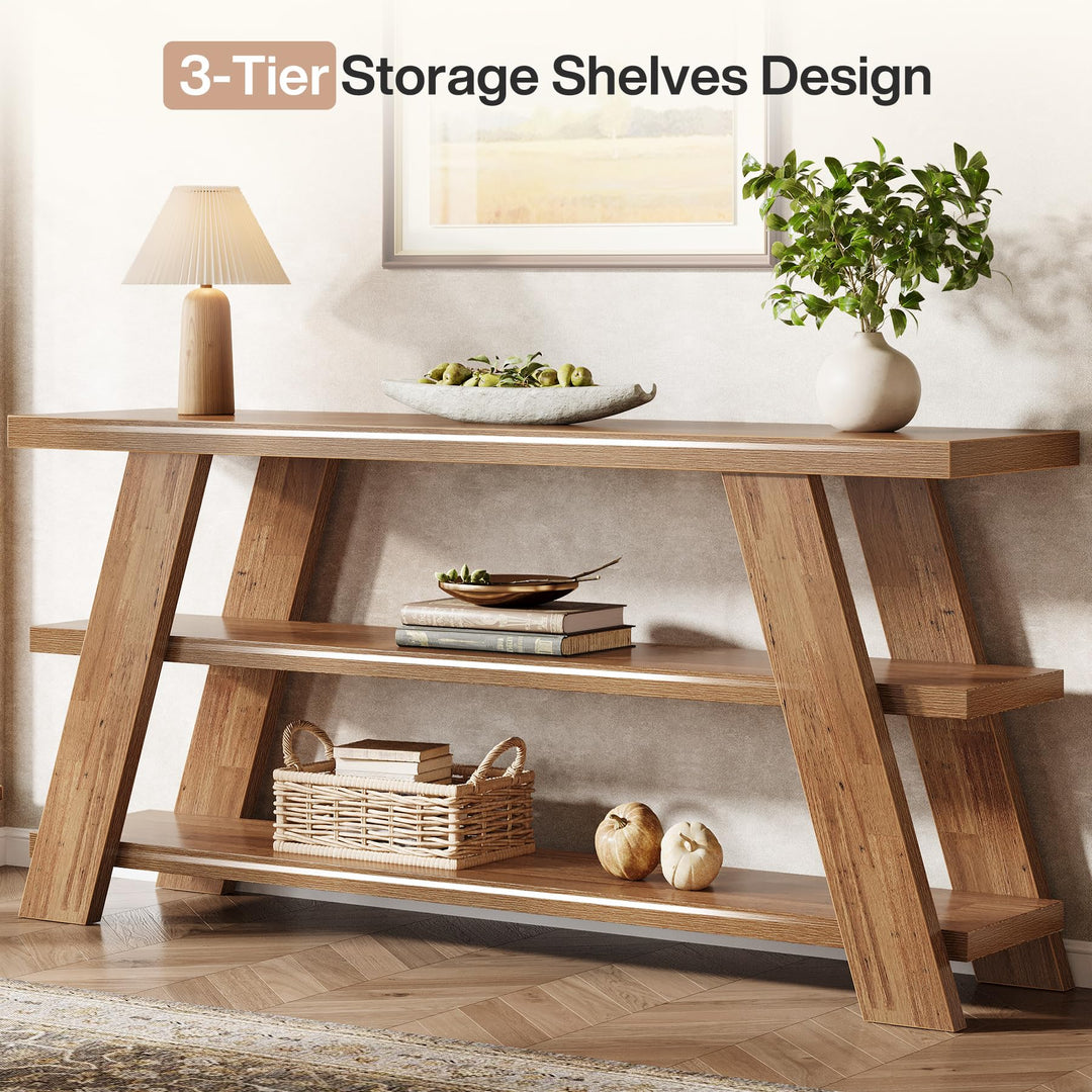 Tribesigns 70.9" Extra Long Console Table with Storage, 3-Tier Narrow Wooden Sofa Table Behind The Couch, Farmhouse Entry Foyer Table for Entryway, Living Room, Hallway, Brown 