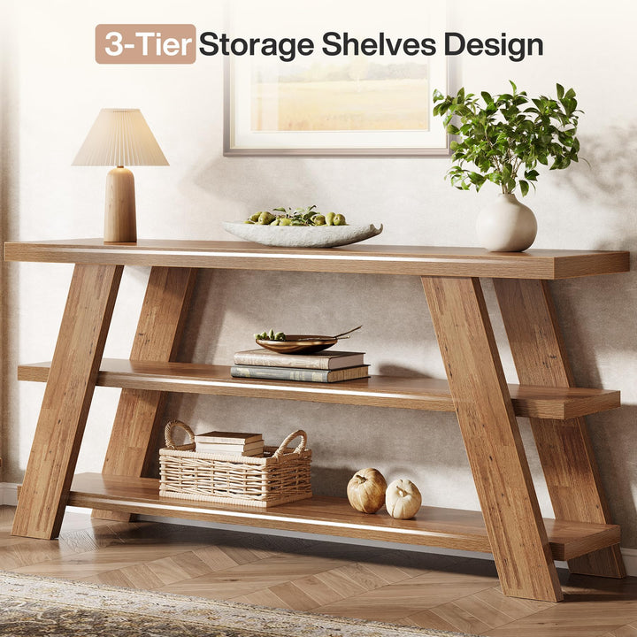Tribesigns 70.9" Extra Long Console Table with Storage, 3-Tier Narrow Wooden Sofa Table Behind The Couch, Farmhouse Entry Foyer Table for Entryway, Living Room, Hallway, Brown 