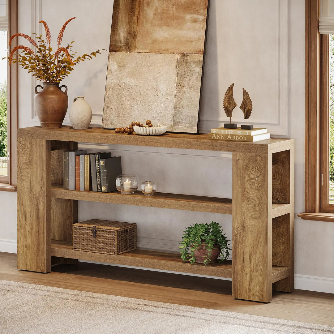 Tribesigns 70.9-Inch Extra Long Console Table with Storage, Narrow Wooden Sofa Table Behind The Couch, Farmhouse 3-Tier Entry Foyer Table for Entryway, Living Room, Hallway, Natural 