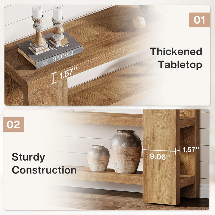 Tribesigns 70.9-Inch Extra Long Console Table with Storage, Narrow Wooden Sofa Table Behind The Couch, Farmhouse 3-Tier Entry Foyer Table for Entryway, Living Room, Hallway, Natural 