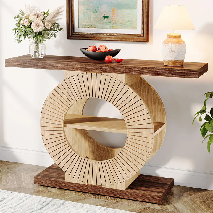 Tribesigns Console Table with Storage, Entryway Sofa Table with Shelves and Circle Base for Living Room Hallway 