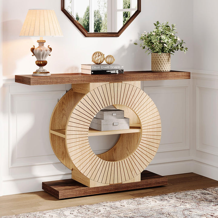 Tribesigns Console Table with Storage, Entryway Sofa Table with Shelves and Circle Base for Living Room Hallway 