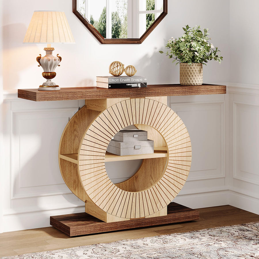 Tribesigns Console Table with Storage, Entryway Sofa Table with Shelves and Circle Base for Living Room Hallway 