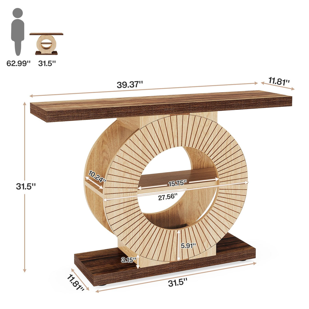 Tribesigns Console Table with Storage, Entryway Sofa Table with Shelves and Circle Base for Living Room Hallway 