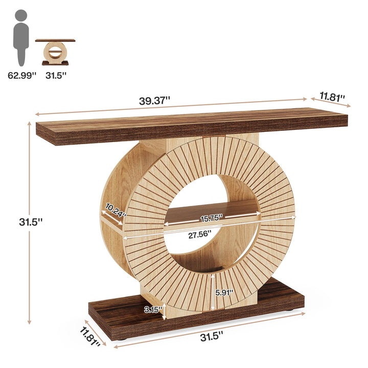 Tribesigns Console Table with Storage, Entryway Sofa Table with Shelves and Circle Base for Living Room Hallway 