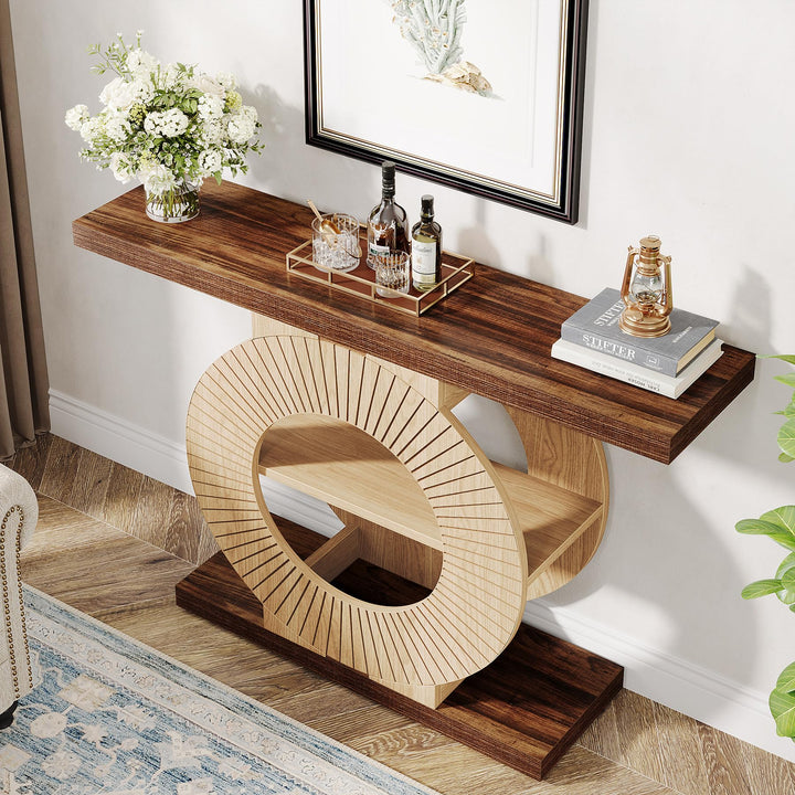 Tribesigns Console Table with Storage, Entryway Sofa Table with Shelves and Circle Base for Living Room Hallway 
