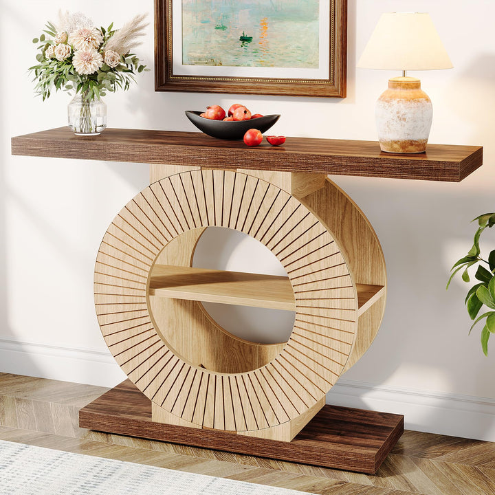Tribesigns Console Table with Storage, Entryway Sofa Table with Shelves and Circle Base for Living Room Hallway 