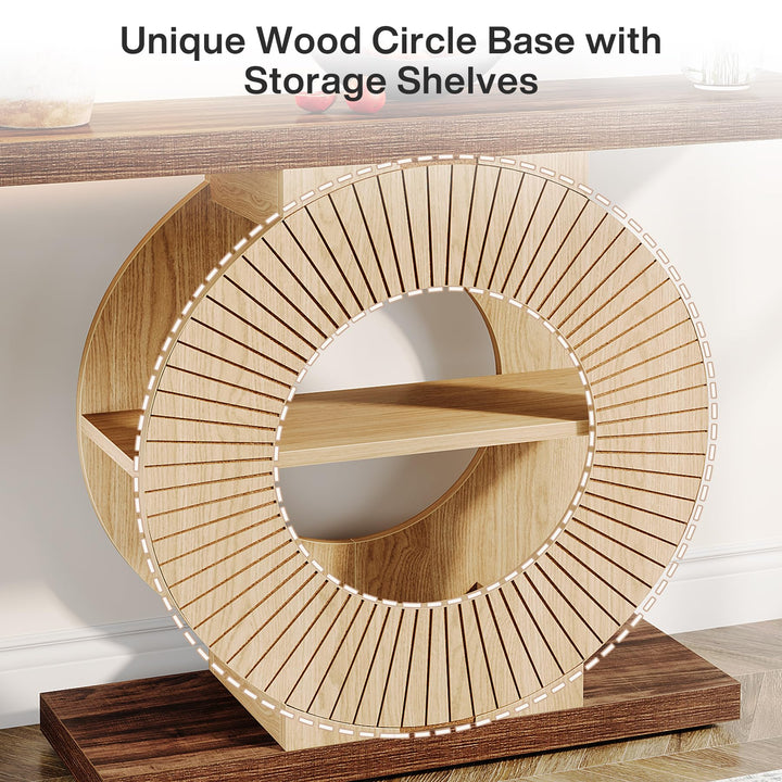 Tribesigns Console Table with Storage, Entryway Sofa Table with Shelves and Circle Base for Living Room Hallway 
