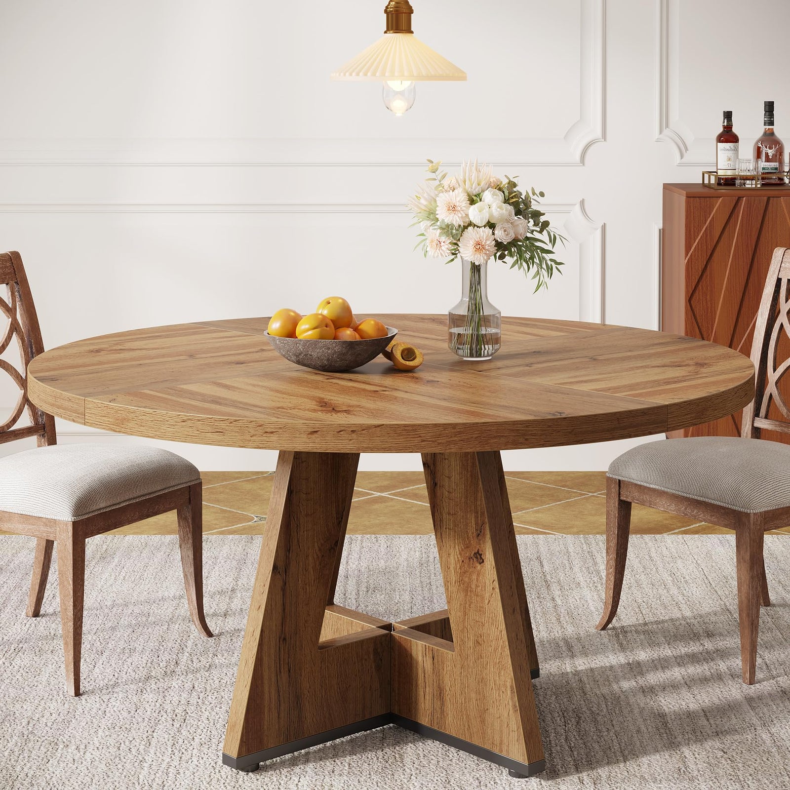 Tribesigns Farmhouse Dining Table, 47 Inch Round Dinner Table for 4, Rustic Round Dining Room Table for Home Dining Room Living Room (Wood) 
