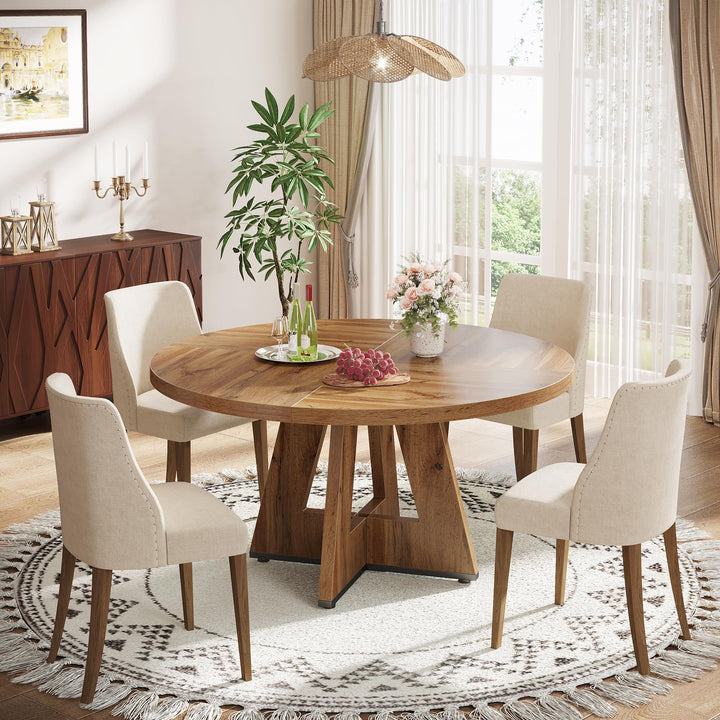 Tribesigns Farmhouse Dining Table, 47 Inch Round Dinner Table for 4, Rustic Round Dining Room Table for Home Dining Room Living Room (Wood) 