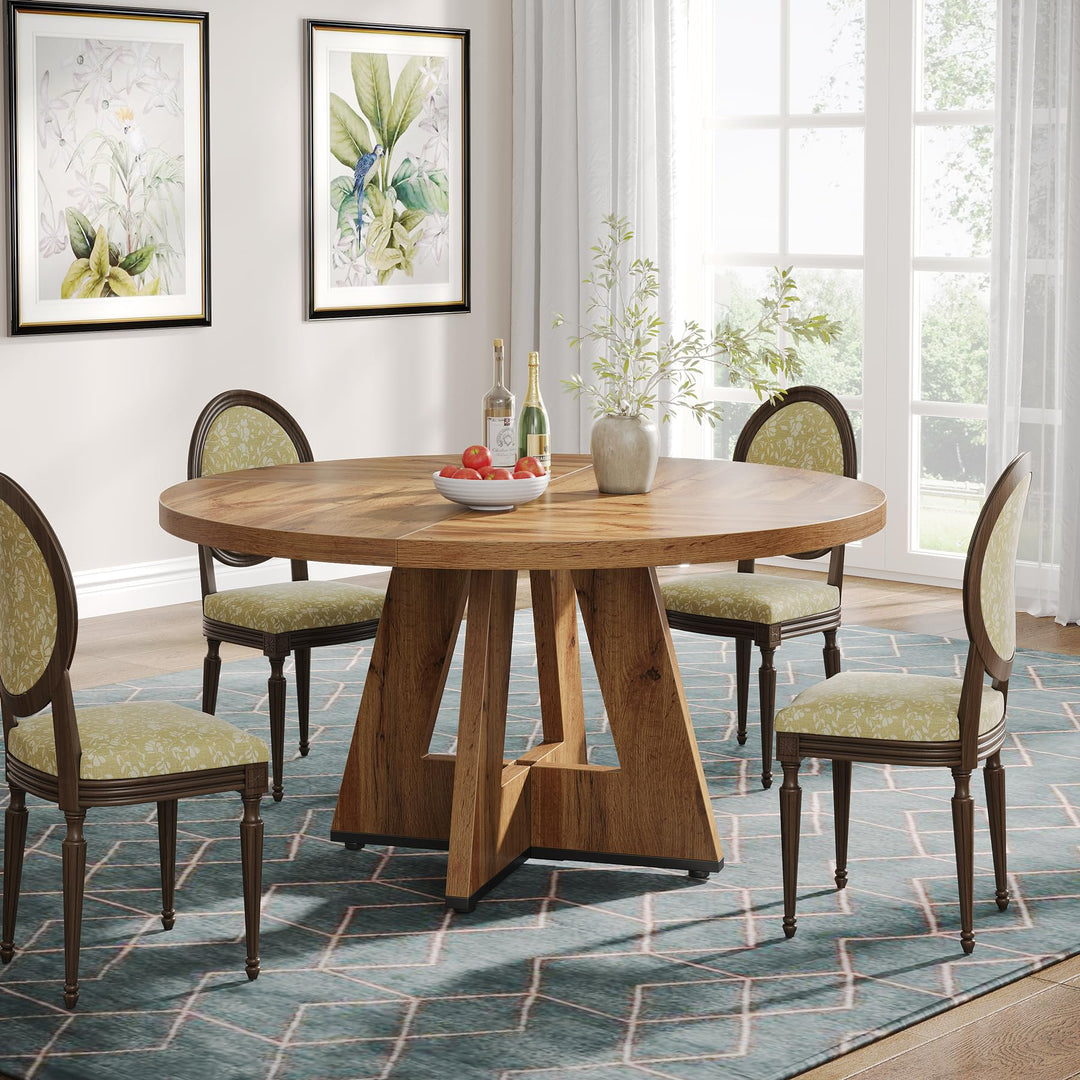 Tribesigns Farmhouse Dining Table, 47 Inch Round Dinner Table for 4, Rustic Round Dining Room Table for Home Dining Room Living Room (Wood) 