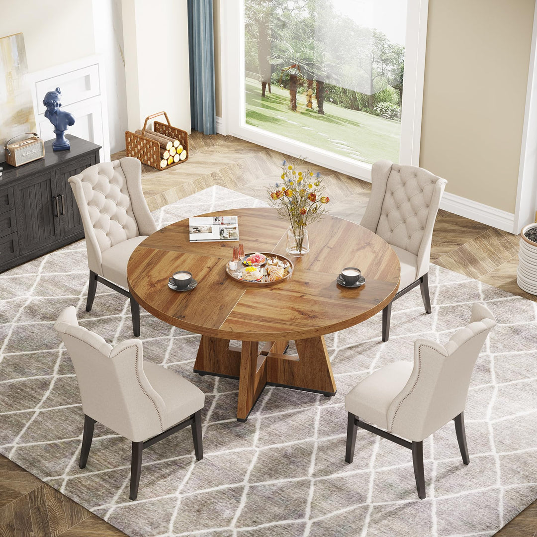Tribesigns Farmhouse Dining Table, 47 Inch Round Dinner Table for 4, Rustic Round Dining Room Table for Home Dining Room Living Room (Wood) 
