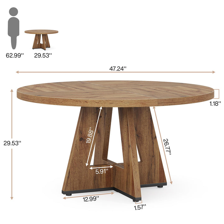 Tribesigns Farmhouse Dining Table, 47 Inch Round Dinner Table for 4, Rustic Round Dining Room Table for Home Dining Room Living Room (Wood) 