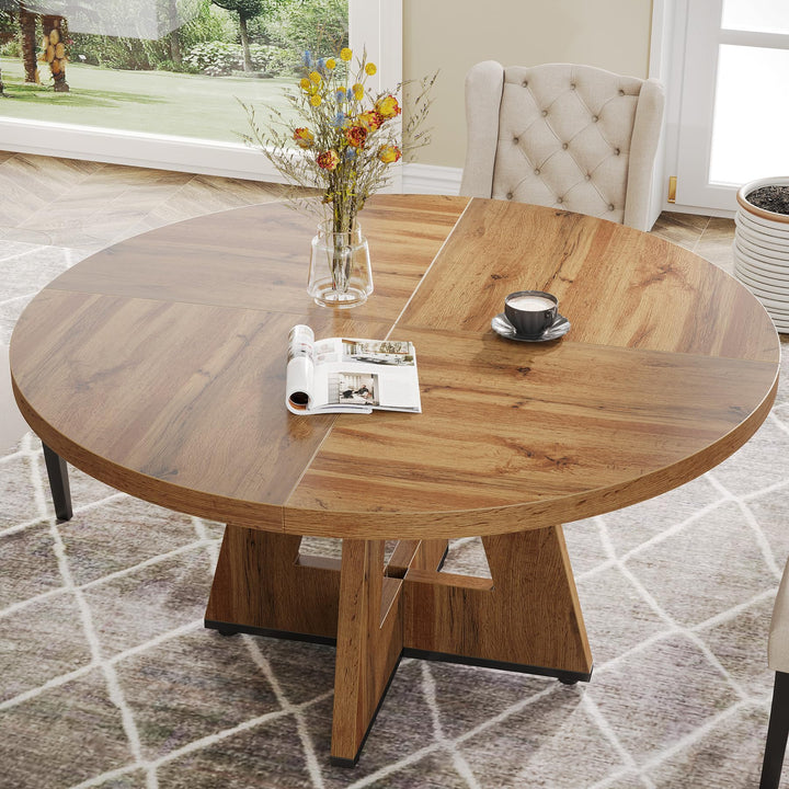Tribesigns Farmhouse Dining Table, 47 Inch Round Dinner Table for 4, Rustic Round Dining Room Table for Home Dining Room Living Room (Wood) 