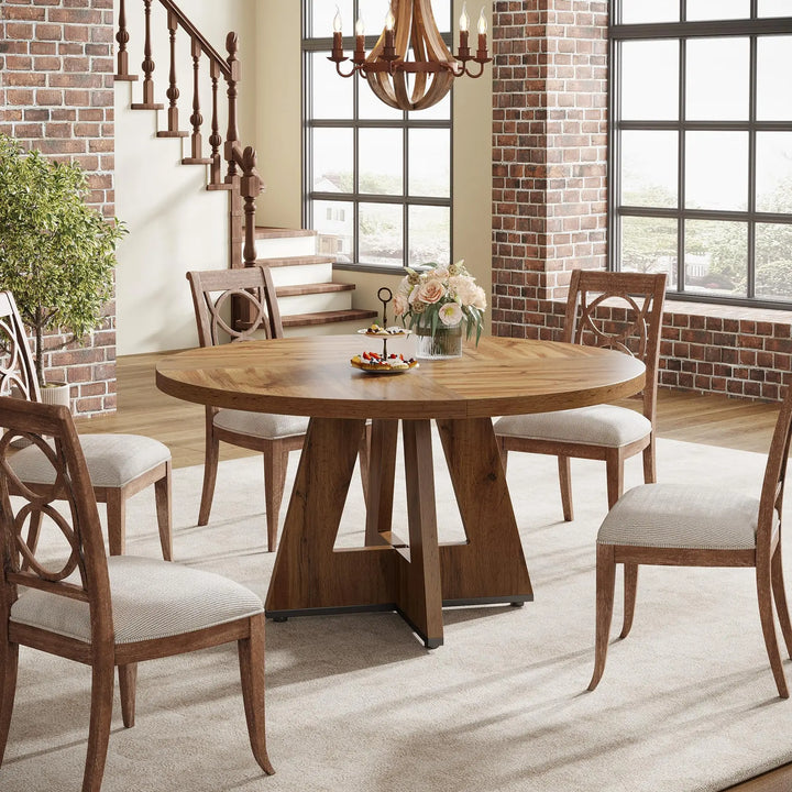 Tribesigns Farmhouse Dining Table, 47 Inch Round Dinner Table for 4, Rustic Round Dining Room Table for Home Dining Room Living Room (Wood) 