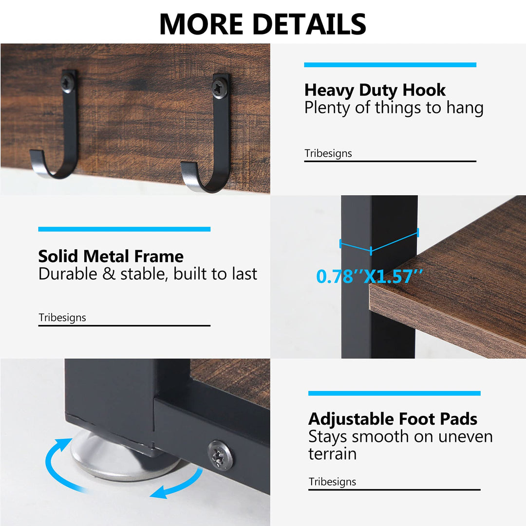 Tribesigns Industrial [Shoe] [Rack] [Bench] with Coat [Rack] Set with Hall Tree, 3 Storage Cubbies, 7 Hooks for Entryway, Hallway, 5-in-1Design, Rustic Brown 
