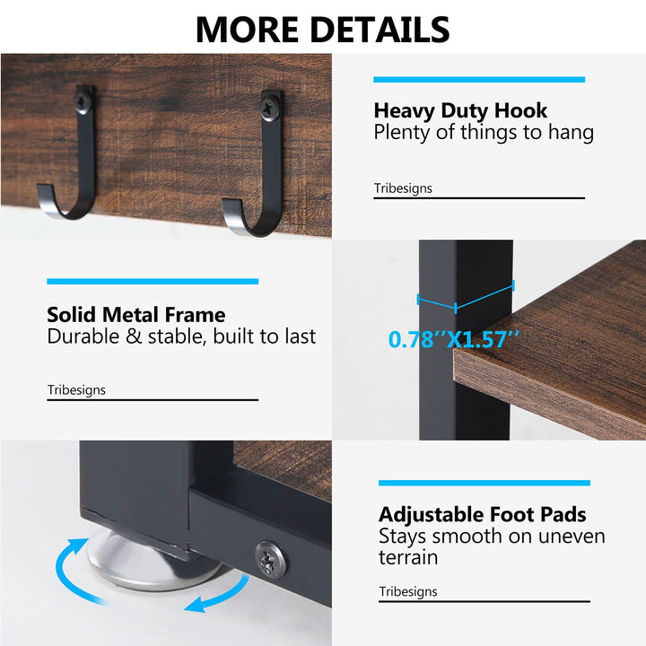 Tribesigns Industrial [Shoe] [Rack] [Bench] with Coat [Rack] Set with Hall Tree, 3 Storage Cubbies, 7 Hooks for Entryway, Hallway, 5-in-1Design, Rustic Brown 