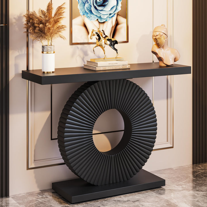 Tribesigns Modern Console Table with Geometric Base, 40 inch Wood Entryway Table Sofa Table Narrow Long, Contemporary Accent Table for Living Room, Entryway, Hallway, Black 