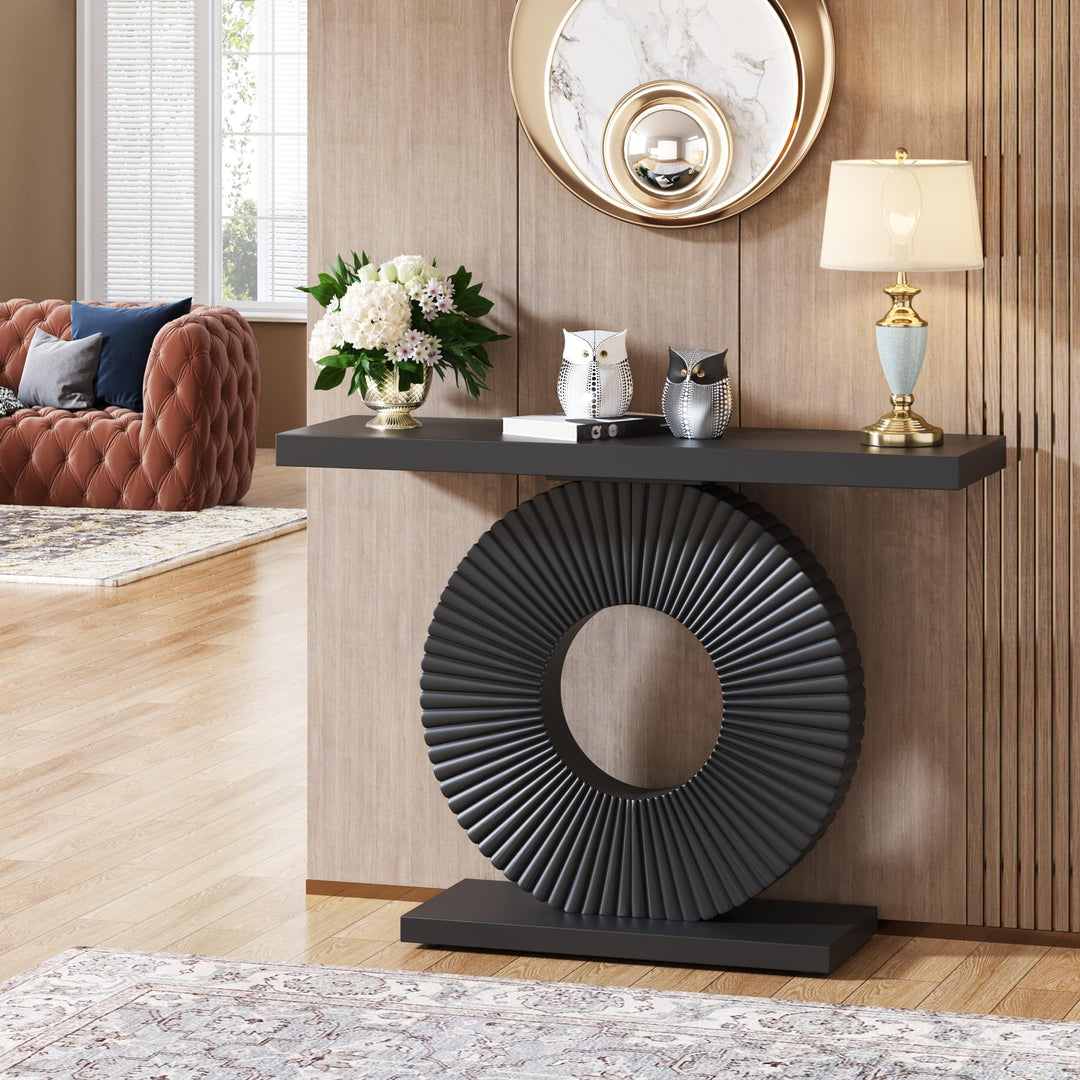 Tribesigns Modern Console Table with Geometric Base, 40 inch Wood Entryway Table Sofa Table Narrow Long, Contemporary Accent Table for Living Room, Entryway, Hallway, Black 