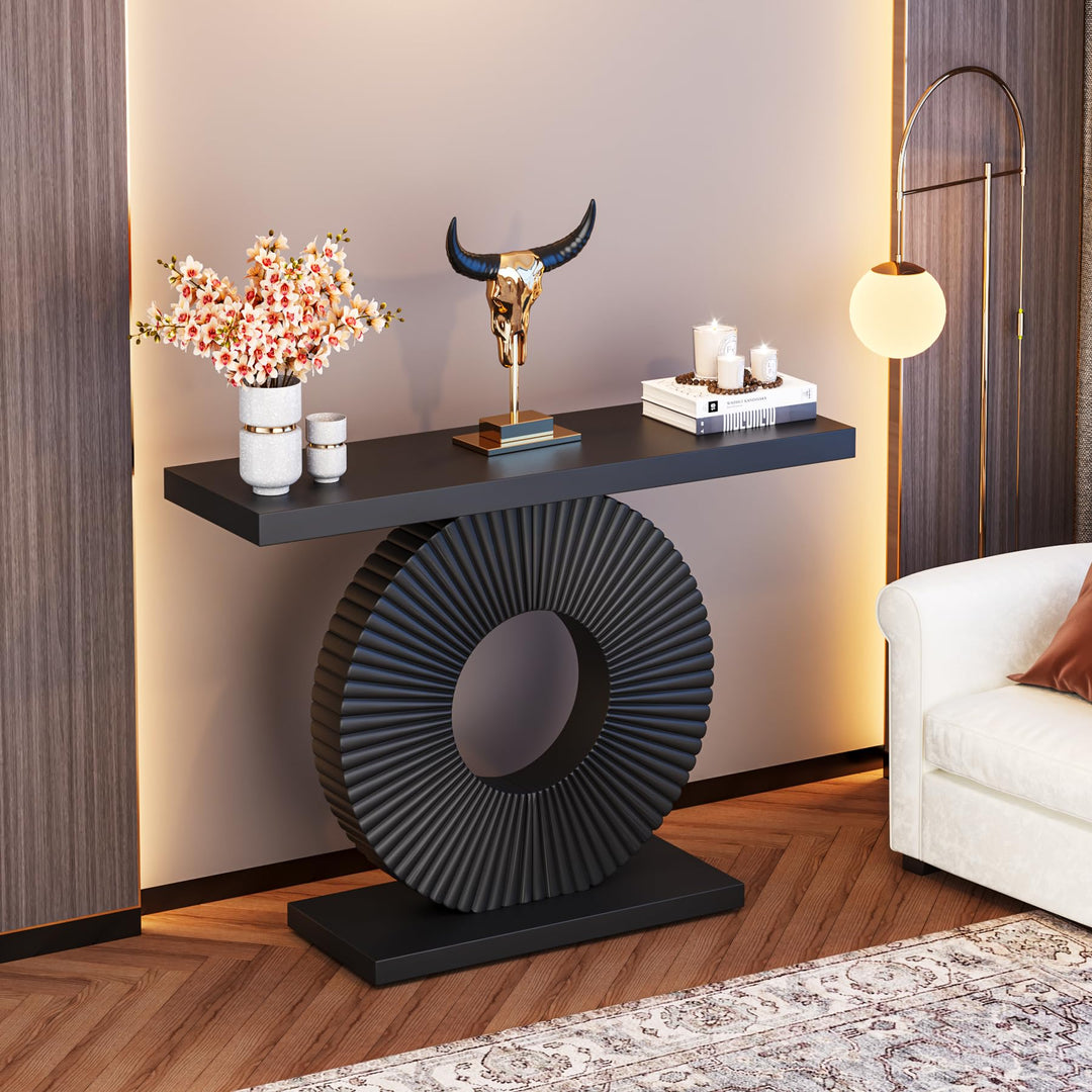 Tribesigns Modern Console Table with Geometric Base, 40 inch Wood Entryway Table Sofa Table Narrow Long, Contemporary Accent Table for Living Room, Entryway, Hallway, Black 