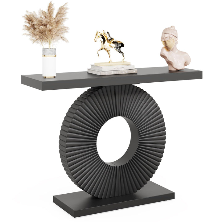 Tribesigns Modern Console Table with Geometric Base, 40 inch Wood Entryway Table Sofa Table Narrow Long, Contemporary Accent Table for Living Room, Entryway, Hallway, Black 