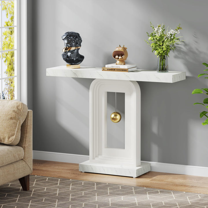 Tribesigns Modern Console Table, 40 Inches Faux Marble Sofa Table, Contemporary Entryway Table with Pendulum Shape Base for Living Room Hallway Entrance, White 