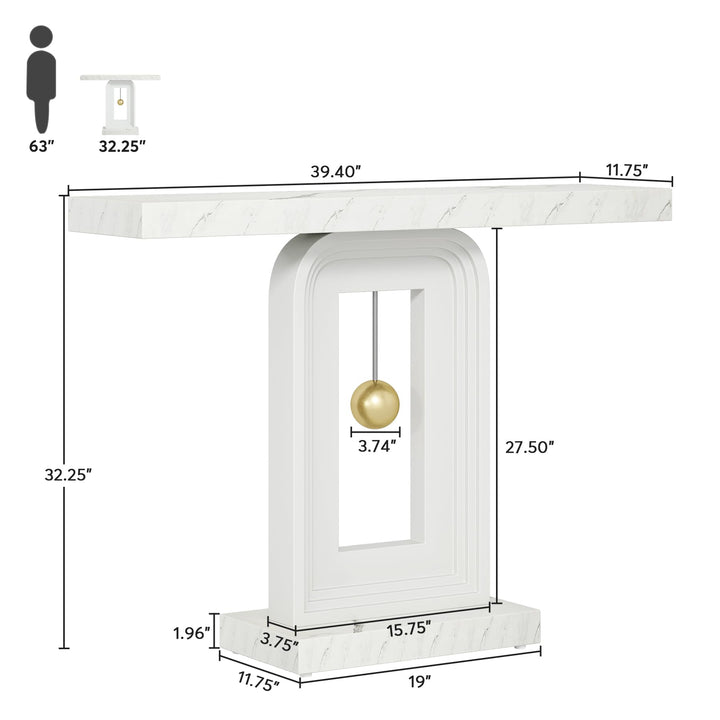 Tribesigns Modern Console Table, 40 Inches Faux Marble Sofa Table, Contemporary Entryway Table with Pendulum Shape Base for Living Room Hallway Entrance, White 