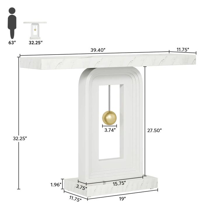 Tribesigns Modern Console Table, 40 Inches Faux Marble Sofa Table, Contemporary Entryway Table with Pendulum Shape Base for Living Room Hallway Entrance, White 