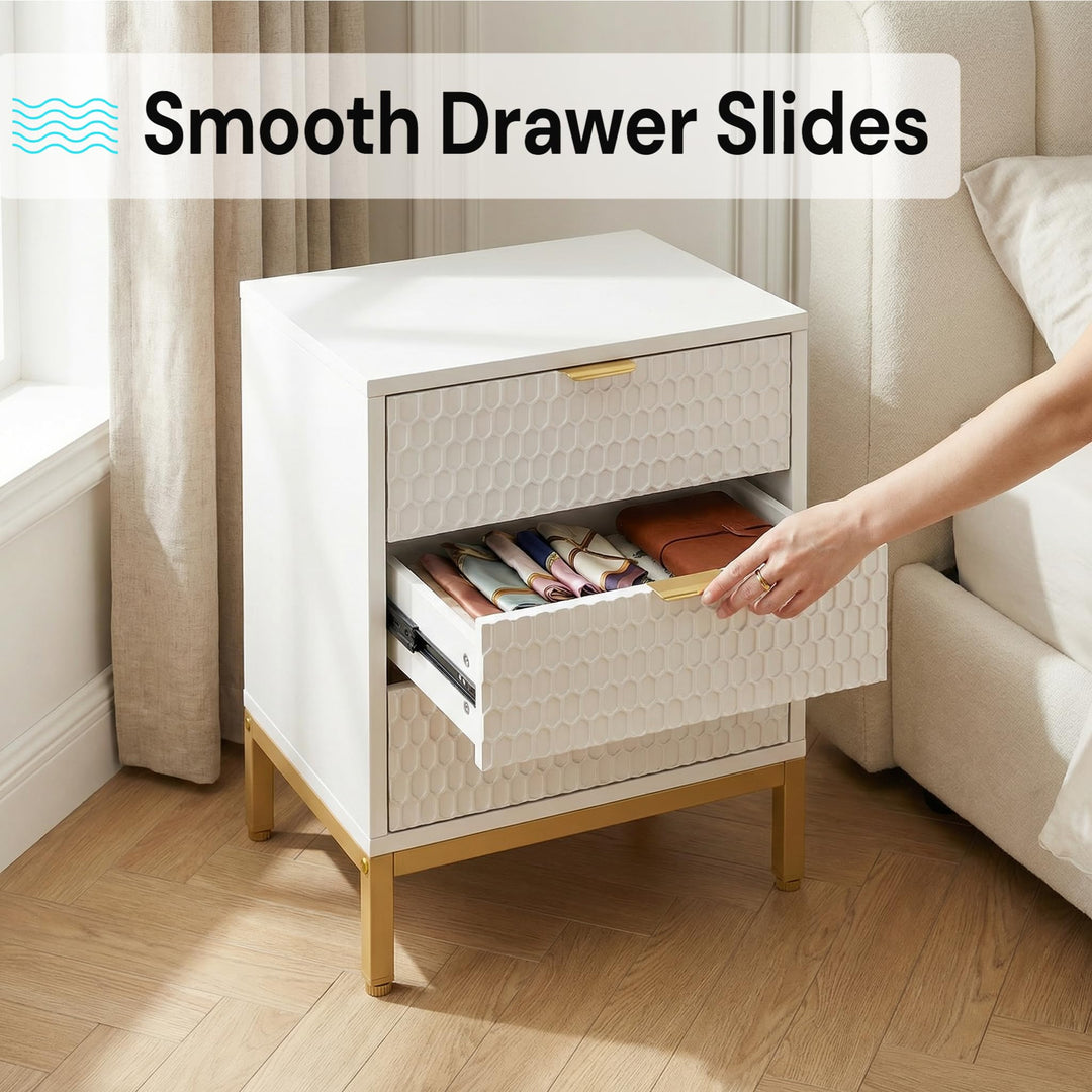Tribesigns Night Stand Set of 2, 19.7" 3-Drawer Wood Nightstand with Gold Handles &amp; Non-Slip Pads, Bedside Table, Modern Bed Side End Tables for Bedroom, Living Room, Hallway, 2Pcs 