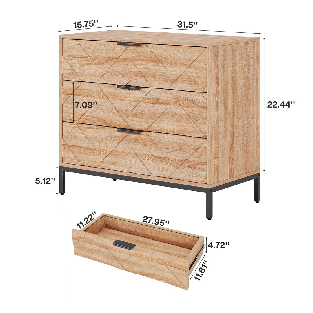 Tribesigns Wooden Nightstand Set of 2 with 3 Drawers, 31" Wide Night Stand with Metal Legs, Modern Large Bedside End Table for Bedroom, Living Room 