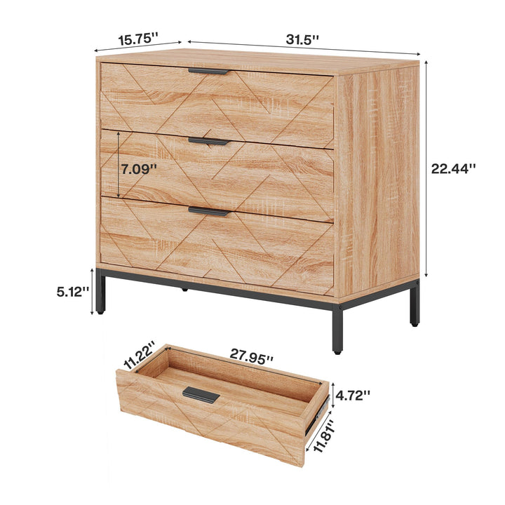 Tribesigns Wooden Nightstand Set of 2 with 3 Drawers, 31" Wide Night Stand with Metal Legs, Modern Large Bedside End Table for Bedroom, Living Room 