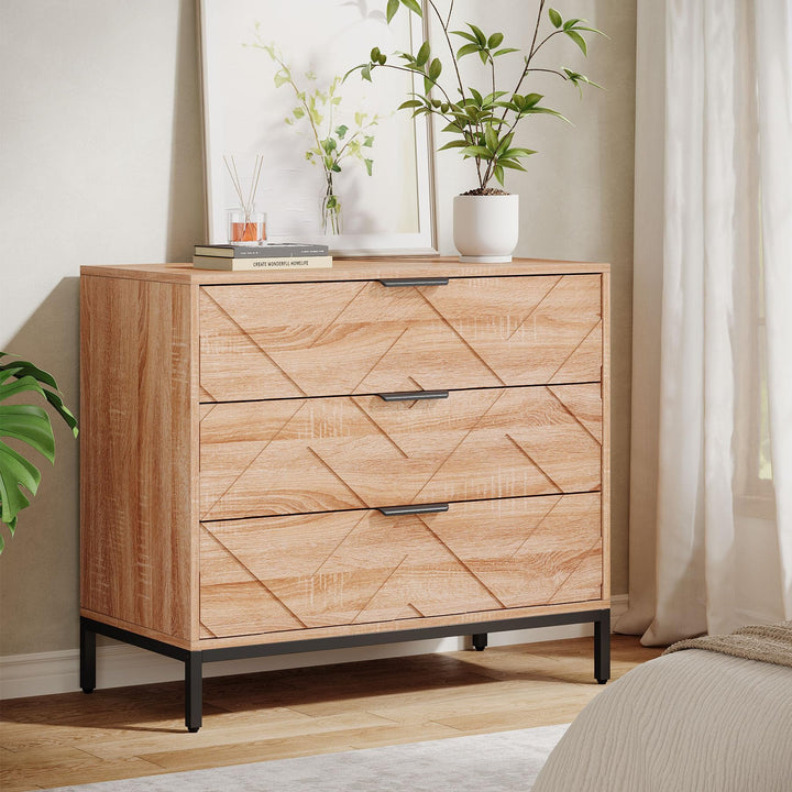Tribesigns Wooden Nightstand Set of 2 with 3 Drawers, 31" Wide Night Stand with Metal Legs, Modern Large Bedside End Table for Bedroom, Living Room 